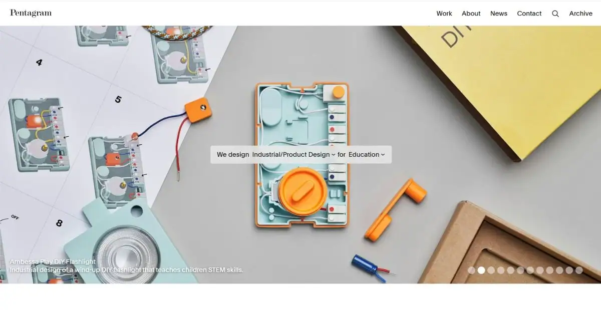 The website home page of Pentagram, one of the best logo design companies