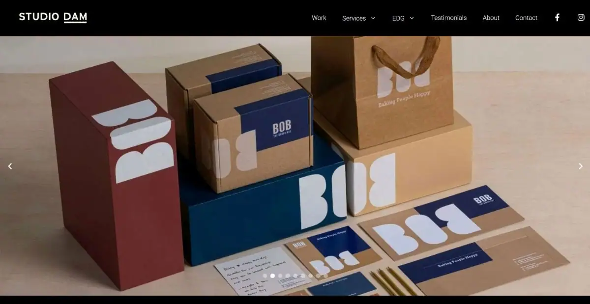 The website home page of STUDIO DAM, one of the best product packaging designers