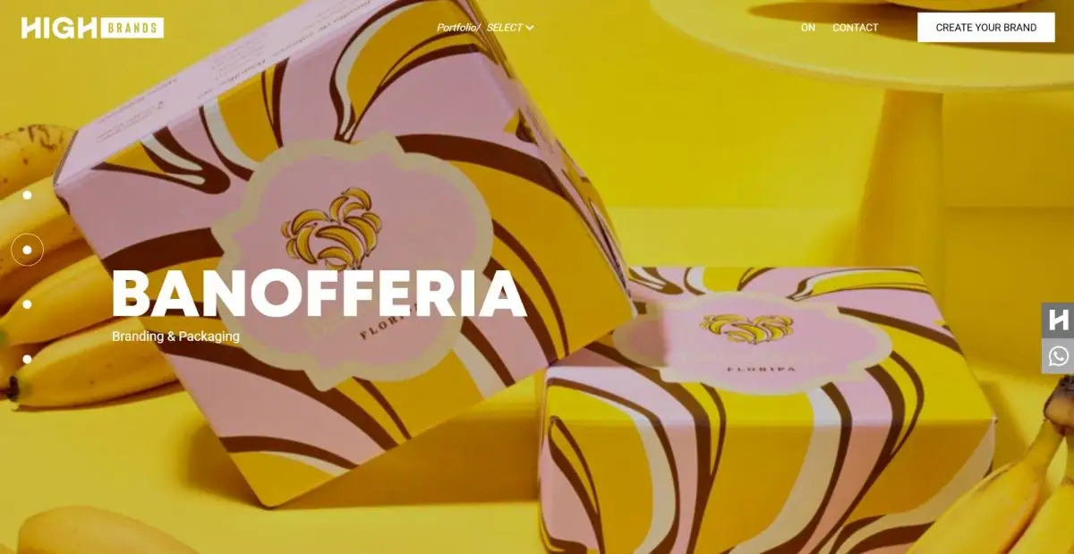 The website home page of High Brands, one of the best product packaging designers